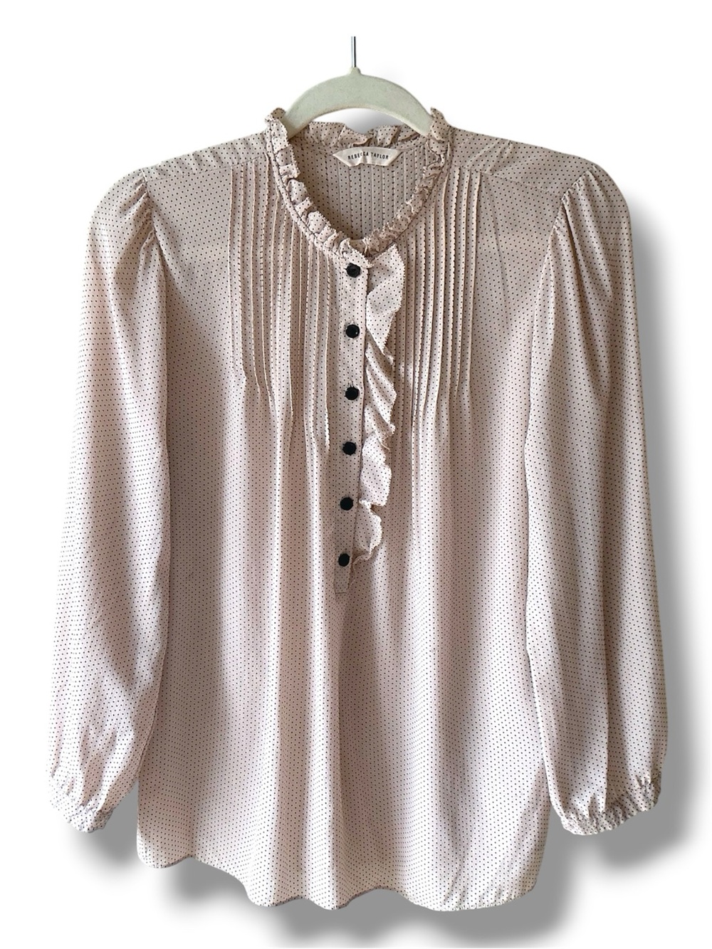 Rebecca Taylor Long Sleeve Pin Dot Ruffle Silk Top in Ballet
